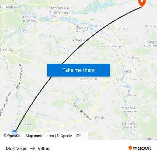 Montargis to Villuis map