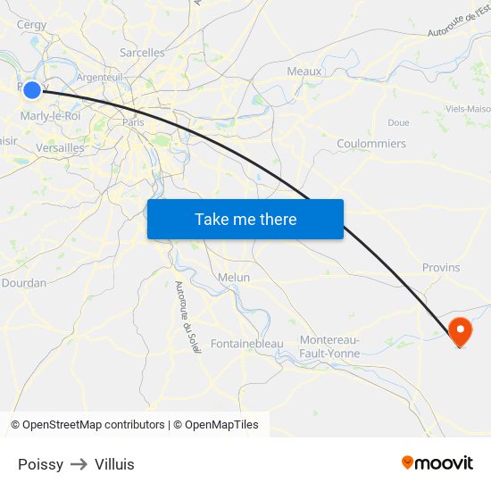 Poissy to Villuis map