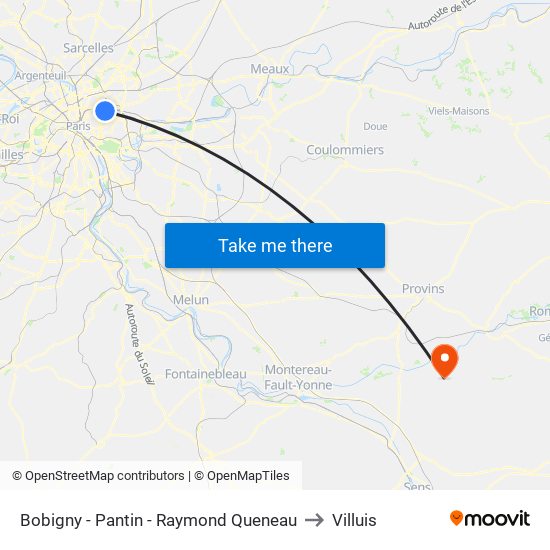 Bobigny - Pantin - Raymond Queneau to Villuis map