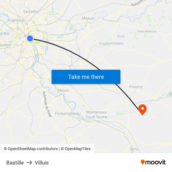 Bastille to Villuis map