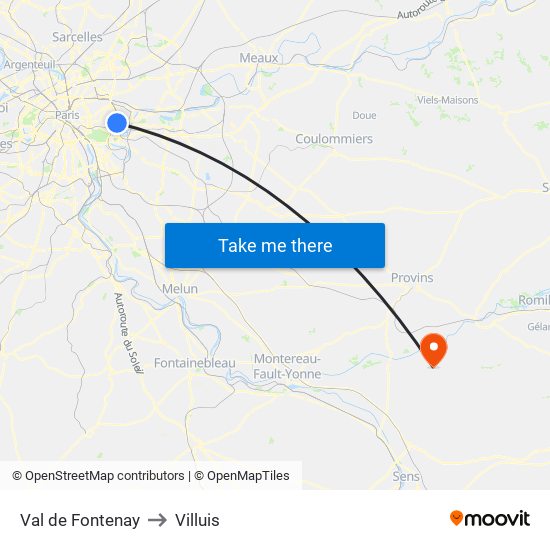 Val de Fontenay to Villuis map