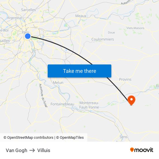Van Gogh to Villuis map