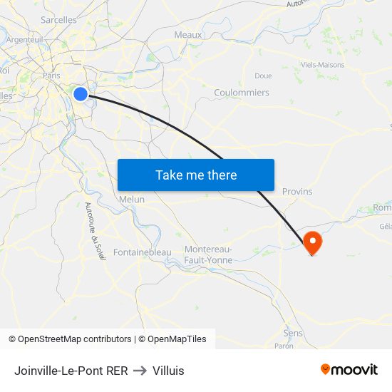 Joinville-Le-Pont RER to Villuis map