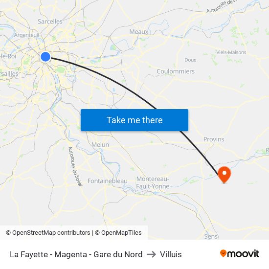 La Fayette - Magenta - Gare du Nord to Villuis map