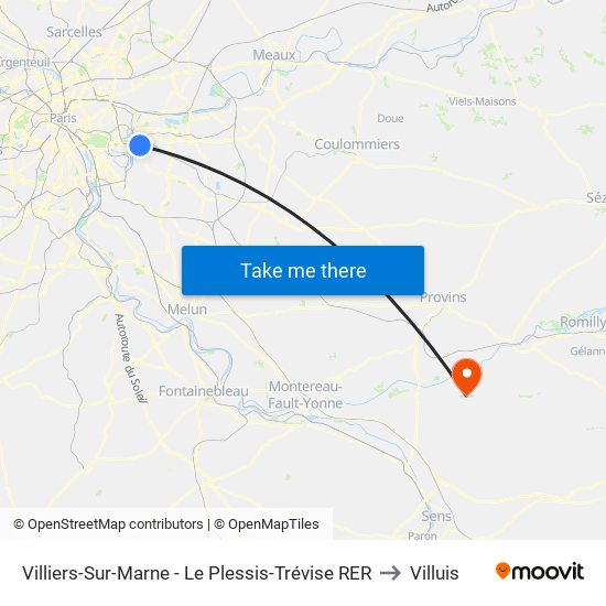 Villiers-Sur-Marne - Le Plessis-Trévise RER to Villuis map