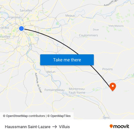 Haussmann Saint-Lazare to Villuis map