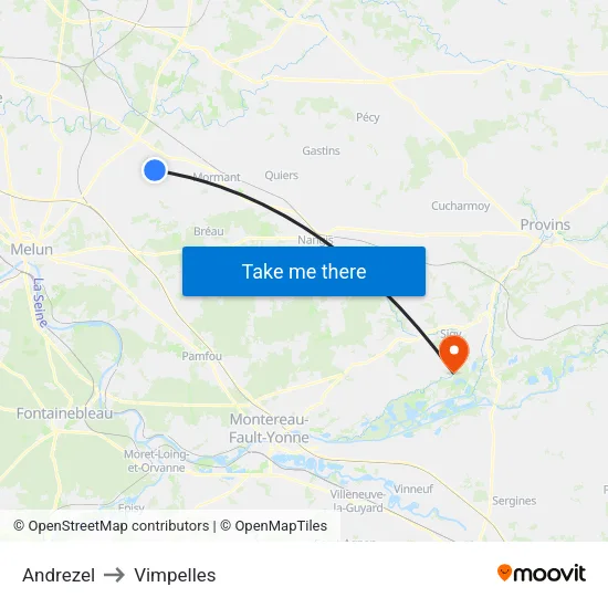 Andrezel to Vimpelles map