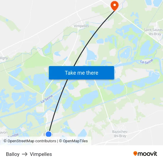 Balloy to Vimpelles map