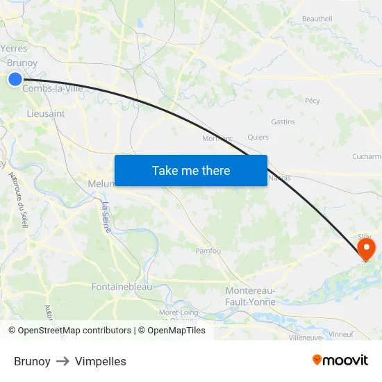 Brunoy to Vimpelles map
