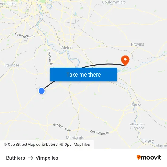 Buthiers to Vimpelles map