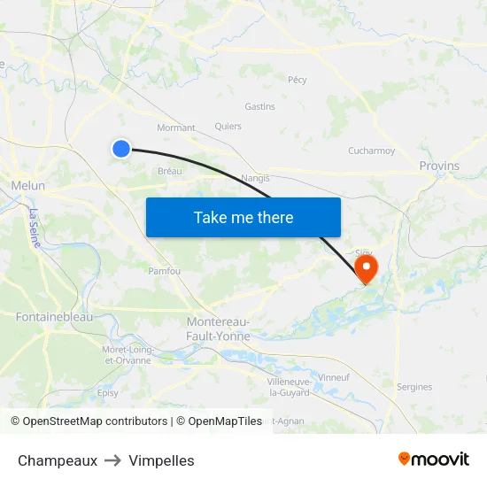 Champeaux to Vimpelles map