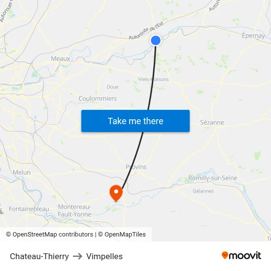 Chateau-Thierry to Vimpelles map