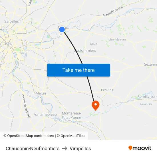 Chauconin-Neufmontiers to Vimpelles map