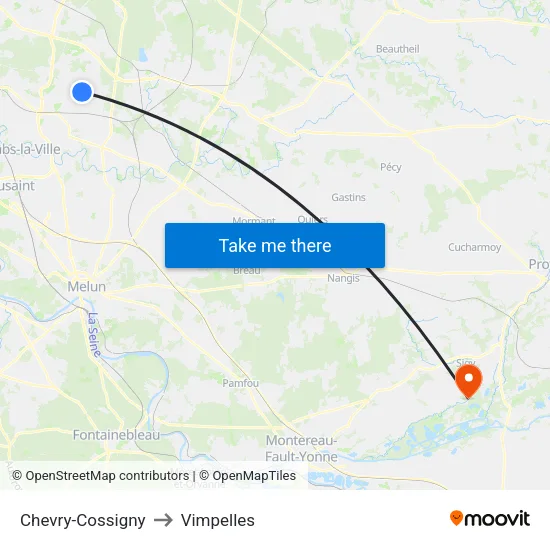 Chevry-Cossigny to Vimpelles map