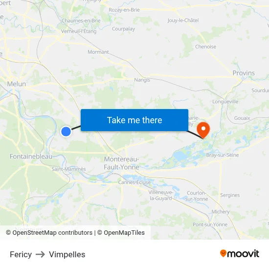 Fericy to Vimpelles map