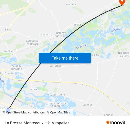La Brosse-Montceaux to Vimpelles map