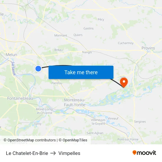 Le Chatelet-En-Brie to Vimpelles map