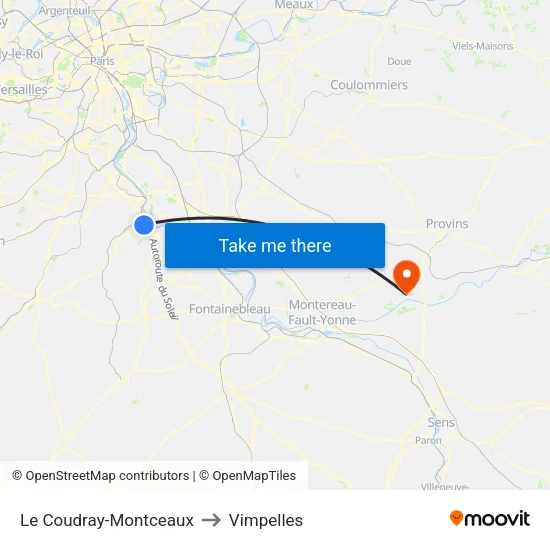 Le Coudray-Montceaux to Vimpelles map