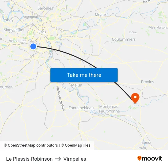 Le Plessis-Robinson to Vimpelles map