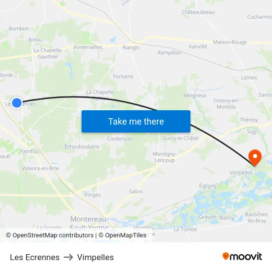 Les Ecrennes to Vimpelles map