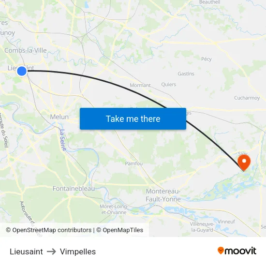 Lieusaint to Vimpelles map