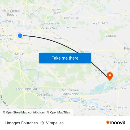 Limoges-Fourches to Vimpelles map