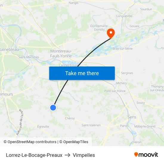 Lorrez-Le-Bocage-Preaux to Vimpelles map