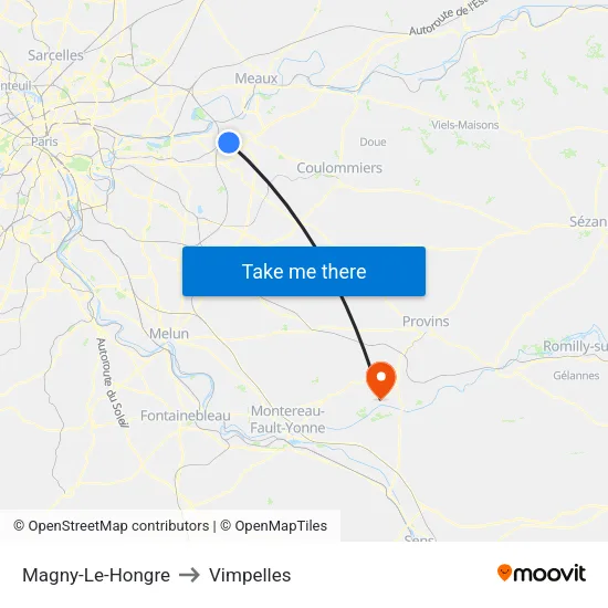 Magny-Le-Hongre to Vimpelles map