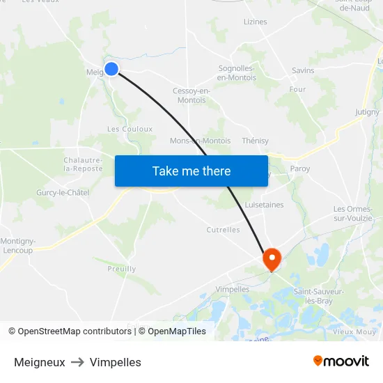 Meigneux to Vimpelles map