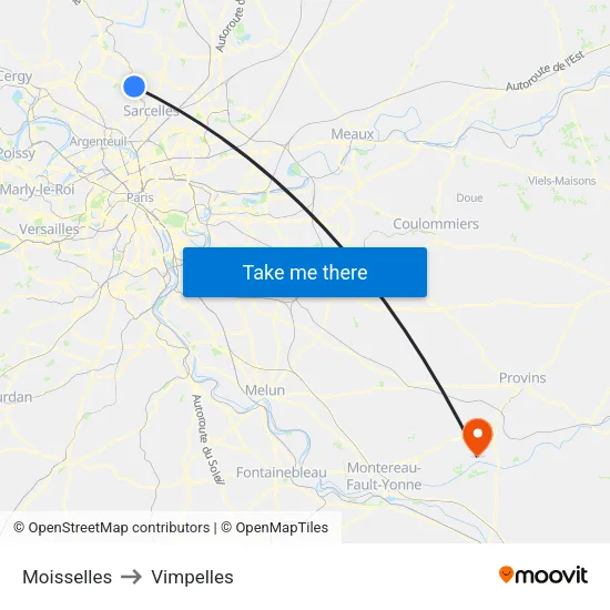 Moisselles to Vimpelles map