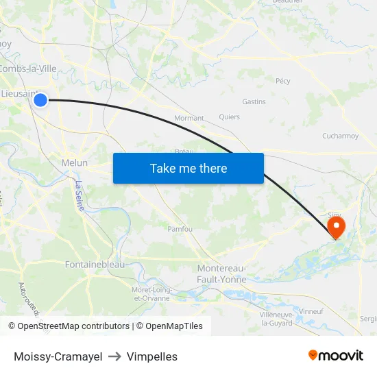 Moissy-Cramayel to Vimpelles map