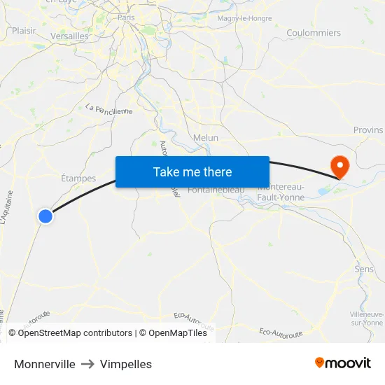 Monnerville to Vimpelles map