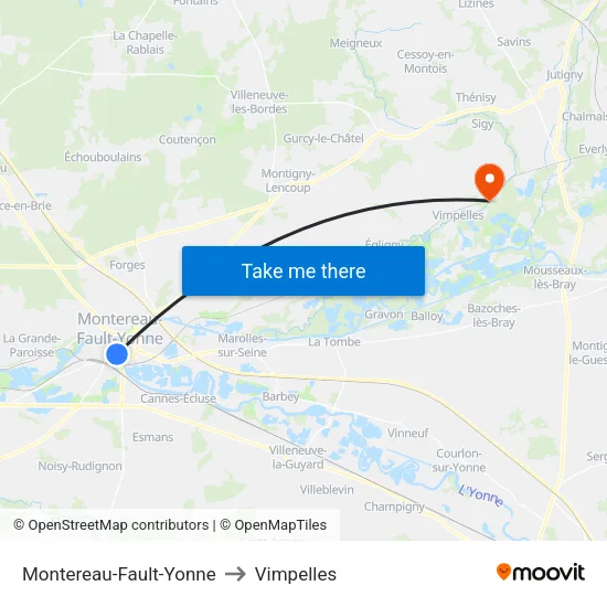 Montereau-Fault-Yonne to Vimpelles map