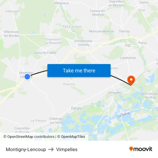 Montigny-Lencoup to Vimpelles map