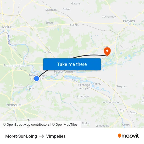 Moret-Sur-Loing to Vimpelles map