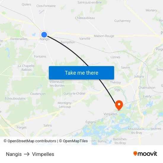 Nangis to Vimpelles map