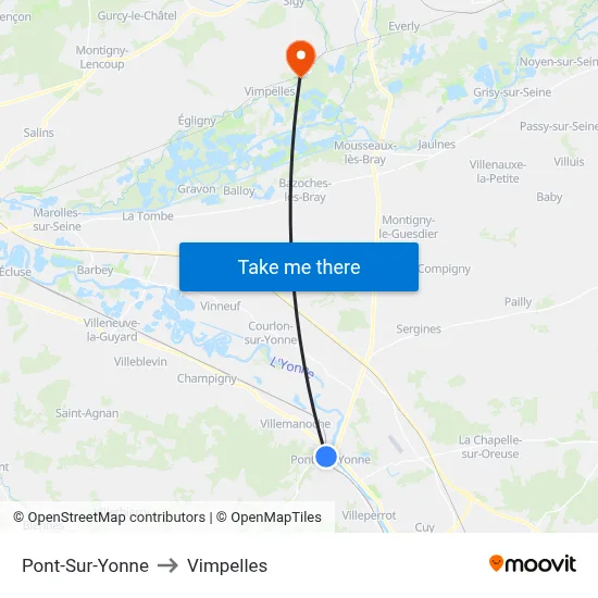 Pont-Sur-Yonne to Vimpelles map