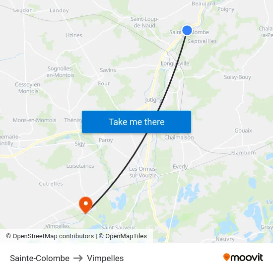 Sainte-Colombe to Vimpelles map