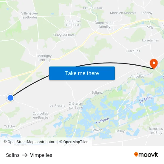 Salins to Vimpelles map