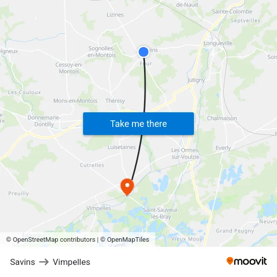 Savins to Vimpelles map