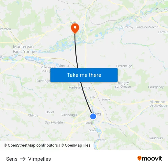 Sens to Vimpelles map