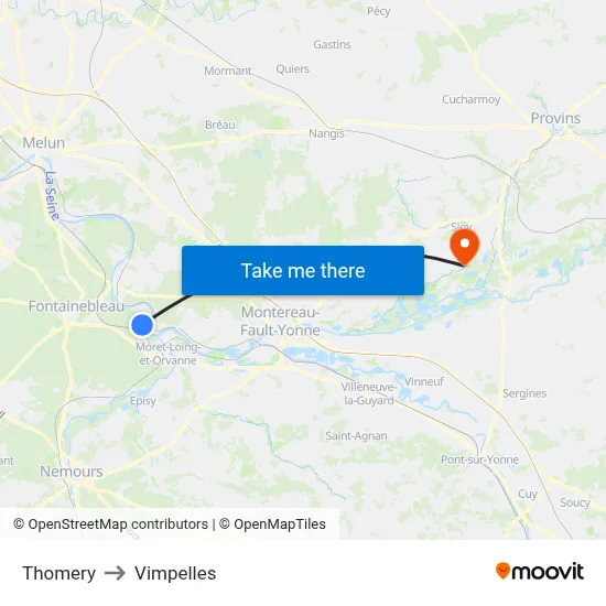 Thomery to Vimpelles map