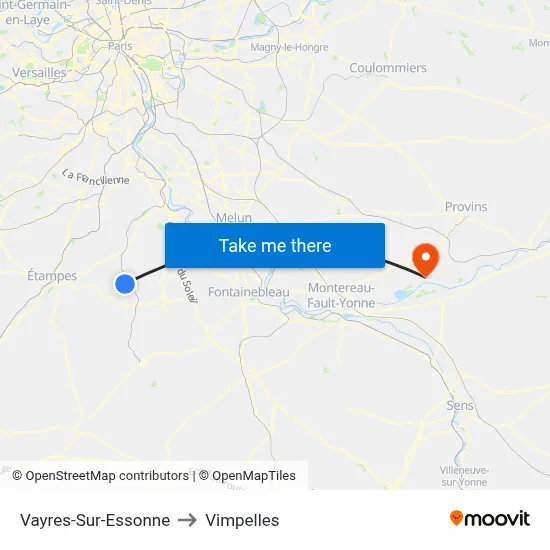Vayres-Sur-Essonne to Vimpelles map