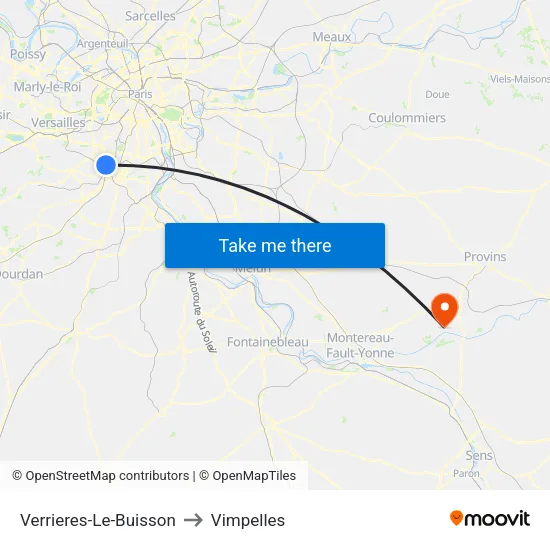Verrieres-Le-Buisson to Vimpelles map