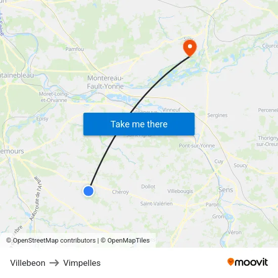 Villebeon to Vimpelles map