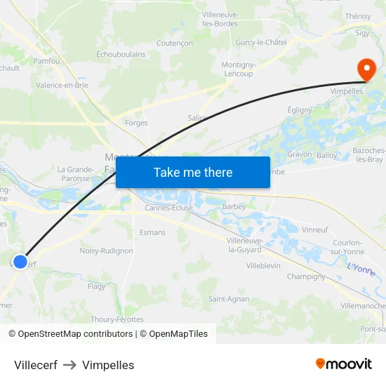 Villecerf to Vimpelles map