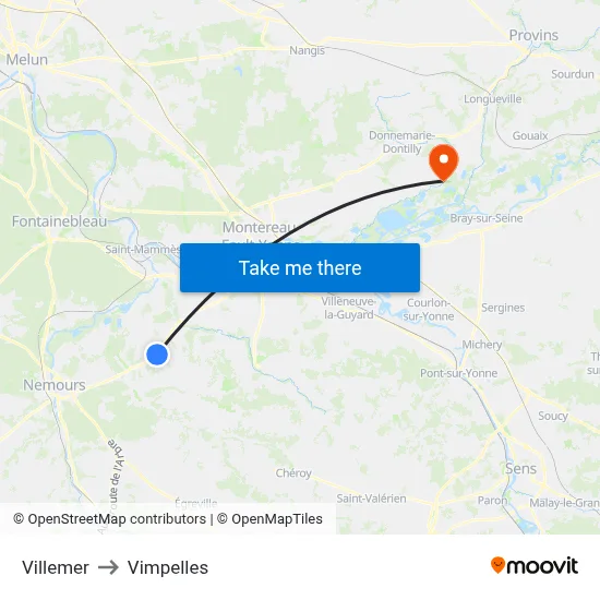 Villemer to Vimpelles map