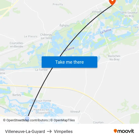 Villeneuve-La-Guyard to Vimpelles map