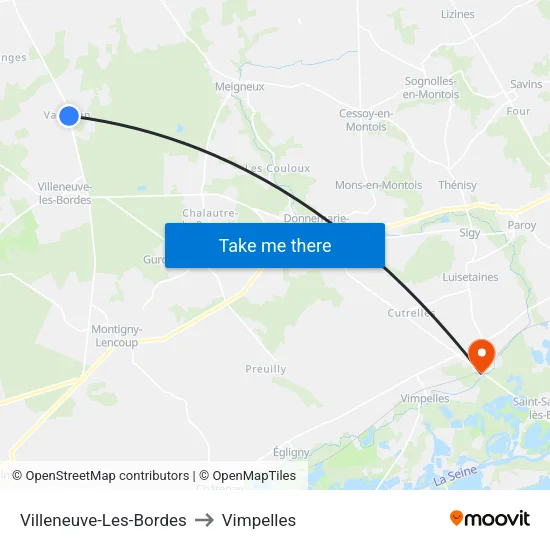 Villeneuve-Les-Bordes to Vimpelles map