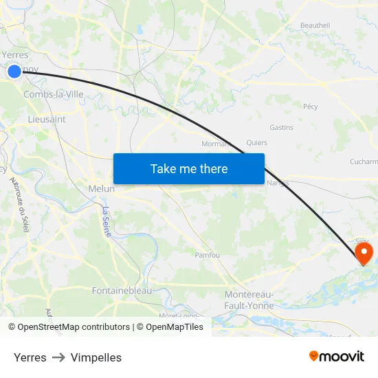 Yerres to Vimpelles map